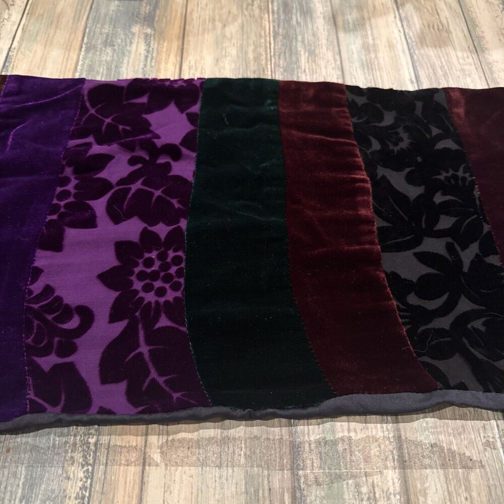 Burnout Velvet Scarf Jewel Tone Floral Boho Gothic Whimsigoth Grunge Lagenlook - Picture 3 of 10